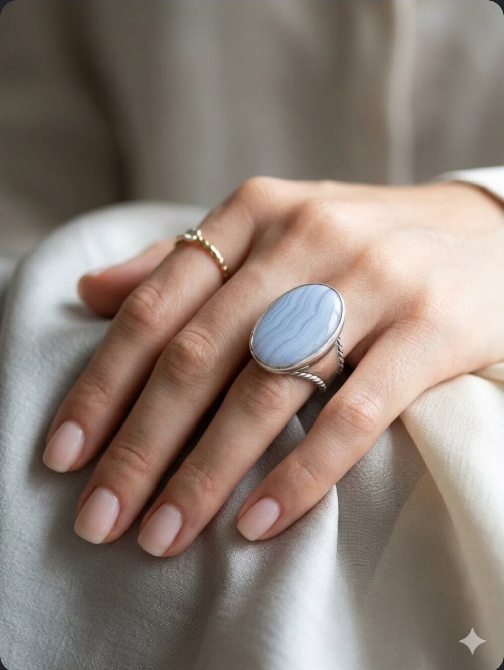 CAROLYN POLLACK Sterling Silver Blue Lace Agate Oval Ring - Blue